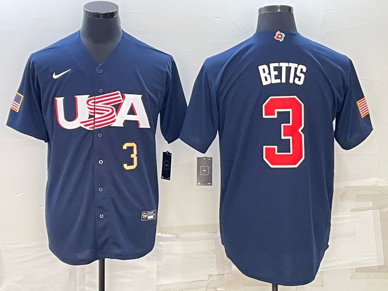 Men 2023 World Cub USA #3 Betts Blue Nike MLB Jersey